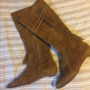 Jimmy Choo ‘LuLu’ Suede Fringe Flat Tall Boots